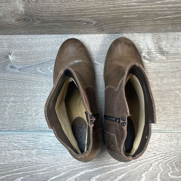 Earth Hilltopper Brown Leather Women’s Sz 8.5B Zip Braid Hidden Wedge Ankle Boot - Picture 5 of 12